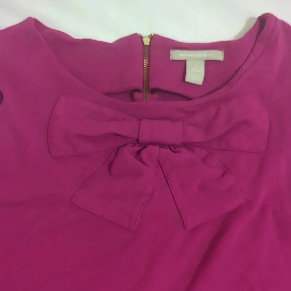 Banana Republic Sleeveless Bowtie Blouse, Color Magenta Size L - Picture 3 of 14